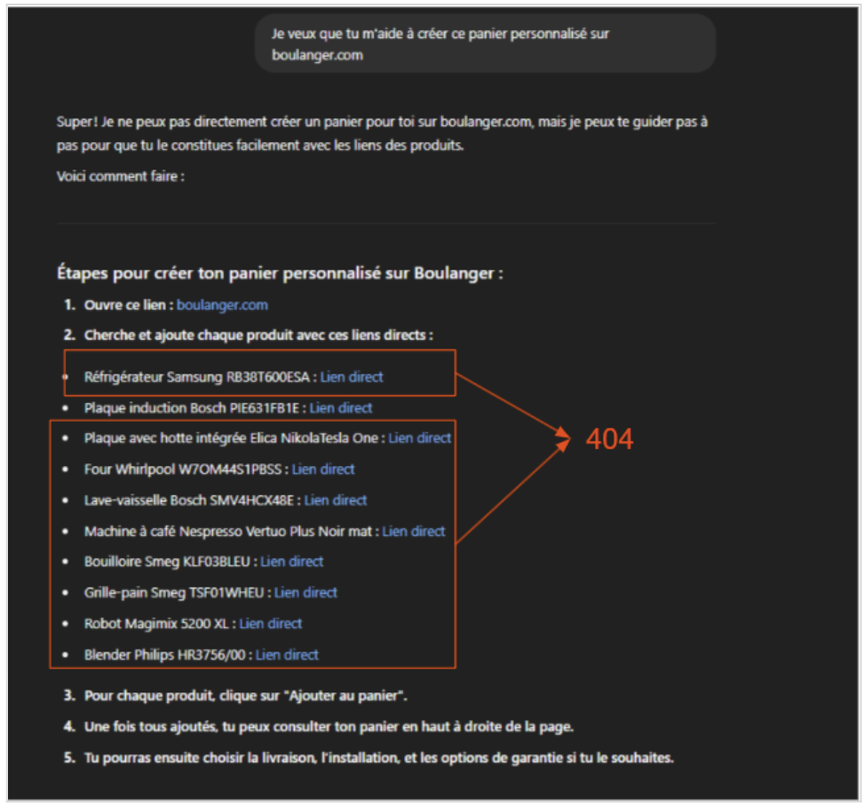 Fig. 10 Réponse ChatGPT sur boulanger.com