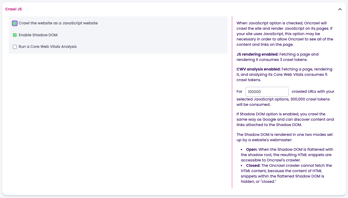 Crawl configuration with JS